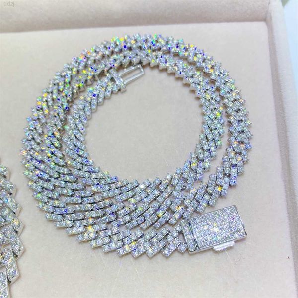 

pass diamond tester vvs moissanite sterling silver miami hip hop iced out 13mm full diamond cuban chain necklace