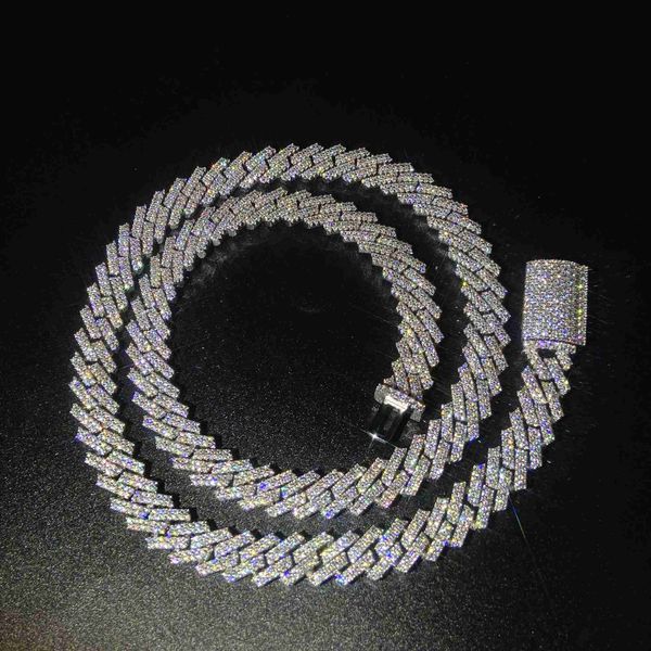 

hip hop jewelry real gold plating trendy silver necklace moissanite cuban link chain iced out cuban link