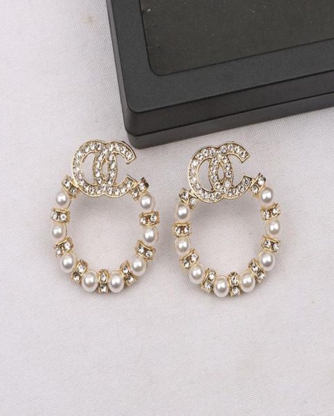 

6 style 18k gold plated 925 silver luxury brand designers letters stud geometric famous women round crystal rhinestone pearl earri3504272, Golden;silver