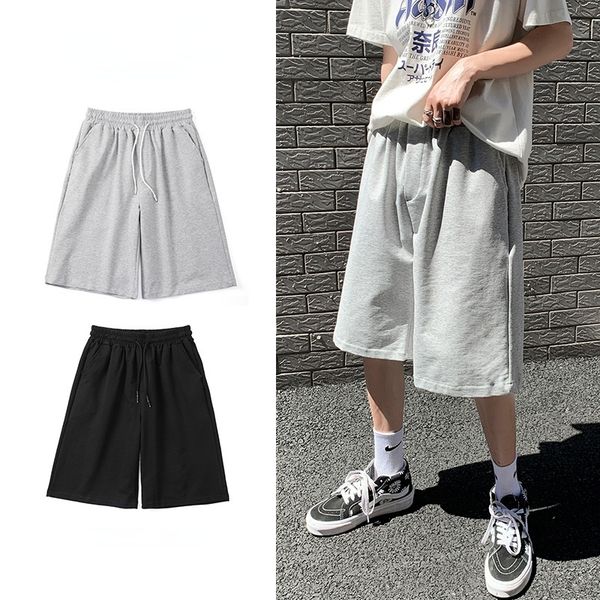

men's shorts straight casual shorts men clothing summer korean oversized solid color simple drawstring baggy male sweatpants shorts 230, White;black