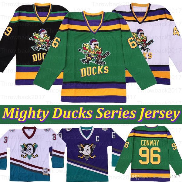 

mighty ducks movie gordon bombay 96 charlie conway 99 adam banks greg goldberg 44 fulton reed hockey jersey, Black;red