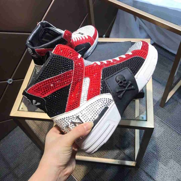 

the highest quality men's shoes pp mixed color high-cut lace-up style12 race runner plein casual sneakers shoes us7-11, Black