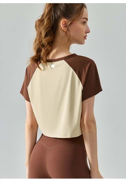 

lulu t shirt women short sleeve sports crew neck crop breathable seamless fintness gym t shirt woman summer tee lady