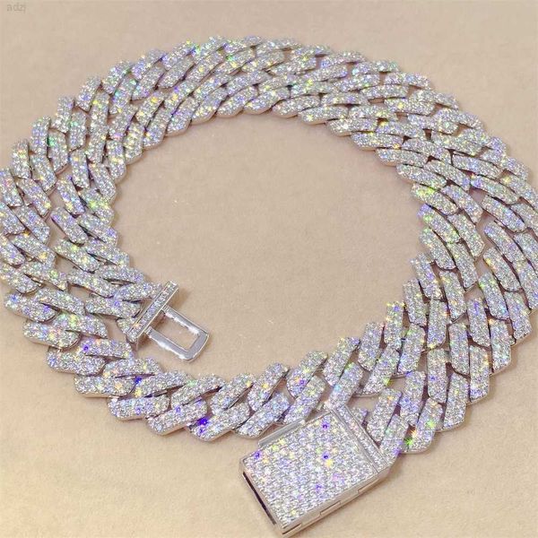 

hip hop jewelry iced out 20" cuban necklace bracelet sterling silver moissanite 12mm cuban link chain