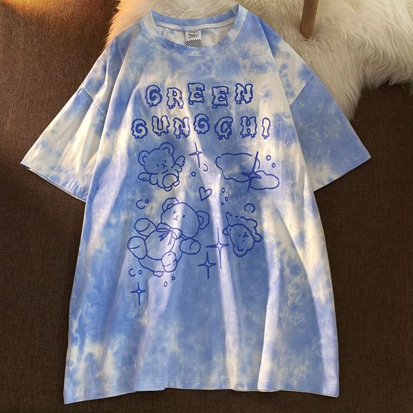 

womens tshirt summer womens shortsleeved vintage female tshirt harajuku streetwear y2k tiedye oversized tshirts letter print clothes 230327, White