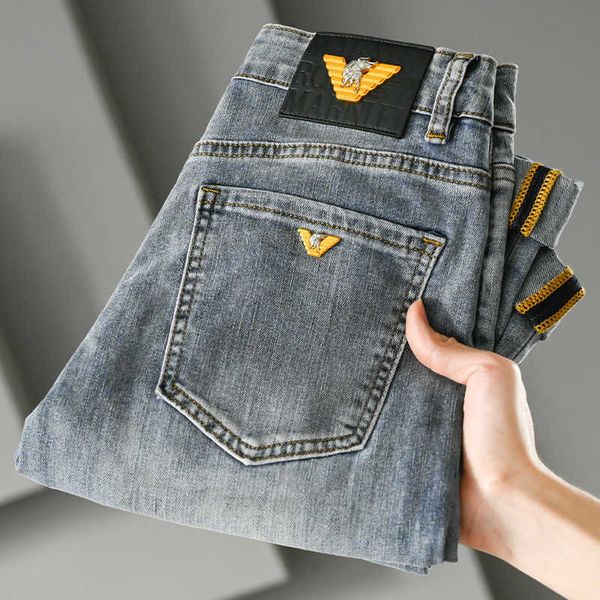 

men's jeans spring korean version medium waist small foot slim fit light extravagant cotton elastic versatile youth pants, Blue