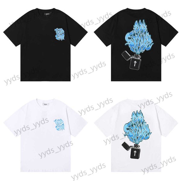 

men's t-shirts summer niche trapstar lighter blue flame print loose casual short-sleeved t-shirt for men and women t230327, White;black