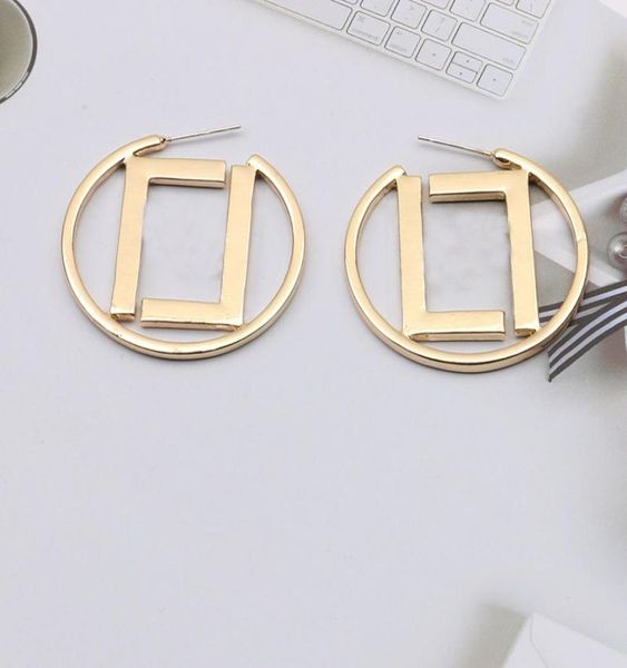 

women hoops earrings fashion womens big circle diamond simple earring rhinestones jewelry luxury designer earring letters stud gol5008158, Golden;silver