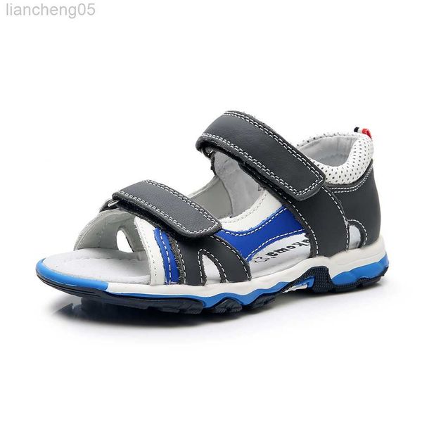 

sandals apakowa boys sandals genuine leather 3 colors toddler summer sandals double hook loops open toe sweat beach kids shoes w0327, Black;red
