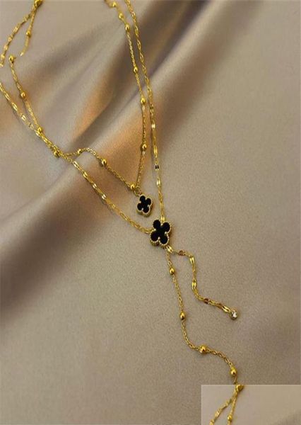 

dangle chandelier double sided clover sweater chain 2022 new fashion layer necklace highgrade feeling light luxury242c drop delive9246261, Silver