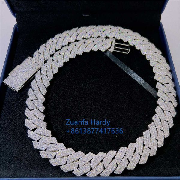 

20mm 3 rows custom chain pass diamond tester vvs moissanite cuban chain necklace iced out hip hop 925 silver cuban link chain