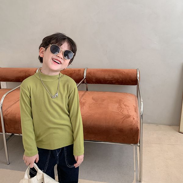 

t-shirts autumn winter soft cotton base boys and girls half collar solid color t shirts 1-8y 230327, Blue
