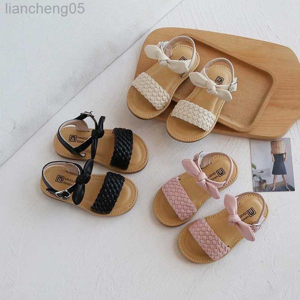 

sandals girl's sandals bowtie braided soft 21-30 inafnt children sliders bohemia style classic fashion open toe non-slip kids flats w03, Black;red