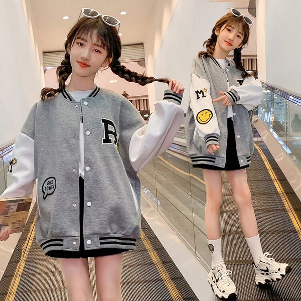 

jackets autumn winter girls clothes baseball loose sports jacket kids teens fashion letters child outwear coats 6 7 8 9 10 11 year 230327, Blue;gray