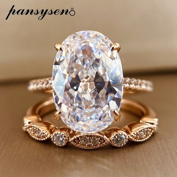 

with side stones pansysen 9ct radiant cut 9*13mm lab diamond ring sets for women solid 925 sterling silver 18k rose gold color rings 230325