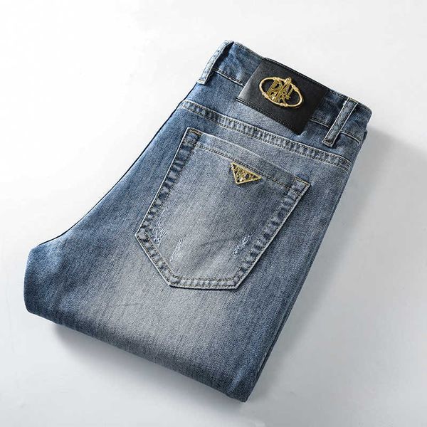 

and brand spring summer thin stretch men's jeans light color slim fit pants, Blue