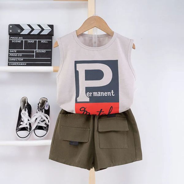 

clothing sets boys suit summer 2023 baby vest shorts twopiece outfits cotton kids boy sports set child 230327, White