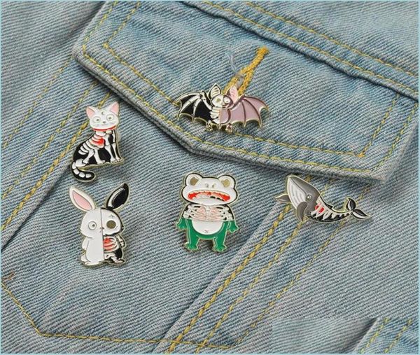 

pins brooches half skeleton animal enamel pins custom cat frog bat rabbit whale brooch lapel badge punk cartoon jewelry gif dhgard5210578, Gray
