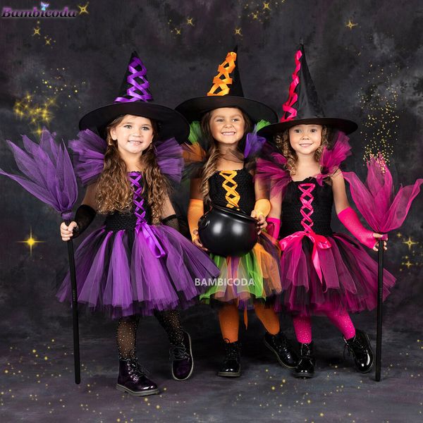 

cosplay disguise witch costume for girls halloween tutu knee dress with hat broom pantyhose kids carnival cosplay party outfit set 230327, Blue