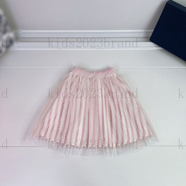 

2023ss summer girls high end skirts sets brand deisgner t-shirt sequin skirt two pieces sets half pleated skirts pink color big skirt embroi, White
