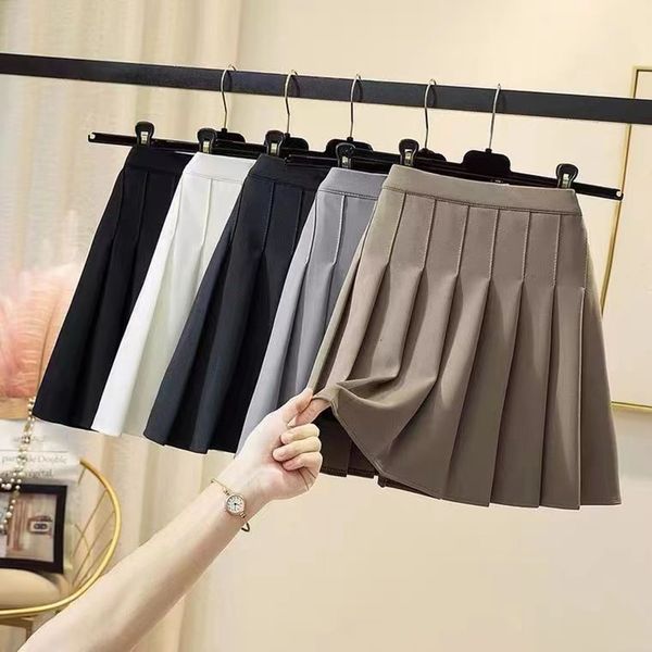 

skirts lucyever solid color pleated skirts women fashion high waist preppy style mini skirt womens korean chic street a-line skirt  23032, Black