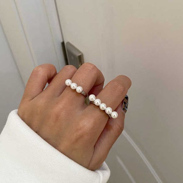 

band rings personality design bar shaped pearl beads ring jewelry women elegant silver color finger ring ladies charms gift g230327