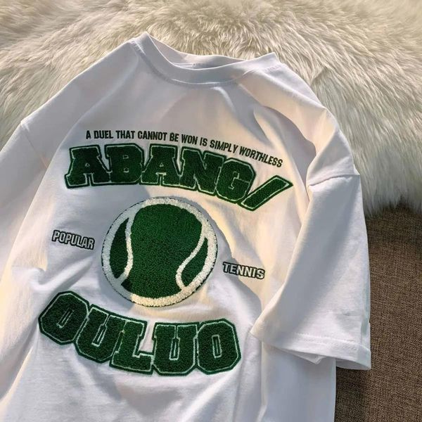 

women's tshirt vintage flocking embroidery shortsleeved tshirt for women's 223 summer y2k loose fashion casual couple 23327, White