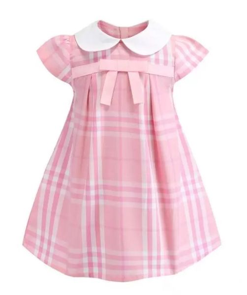 

summer little girls lapel academy toddler wind sleeveless puckered skirt premium cotton baby kids big plaid dress, Red;yellow