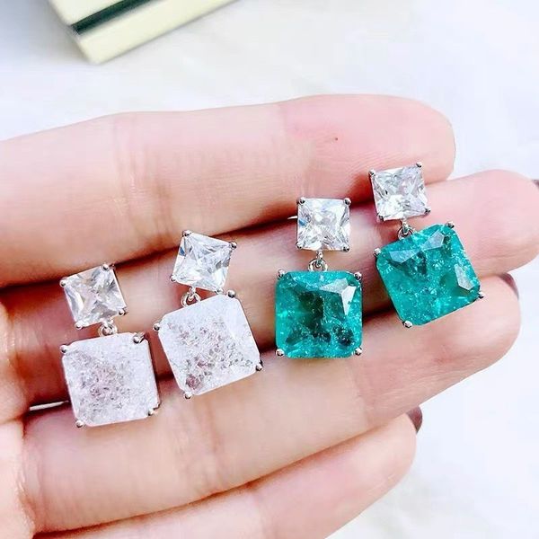 

square aaaaa zircon dangle earring 925 sterling silver party wedding drop earrings for women bridal promise jewelry gift, Golden
