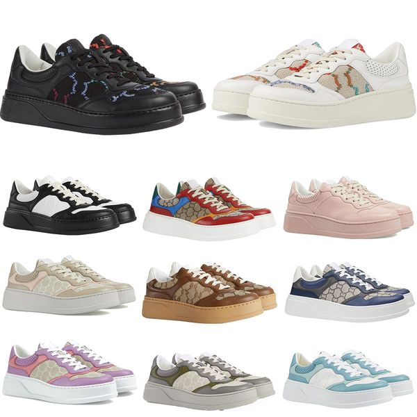 

luxury brand casual shoes guccie for women double g printed supreme leather board shoes female b22 low lace-up cookie shoes couple sneakers, Black