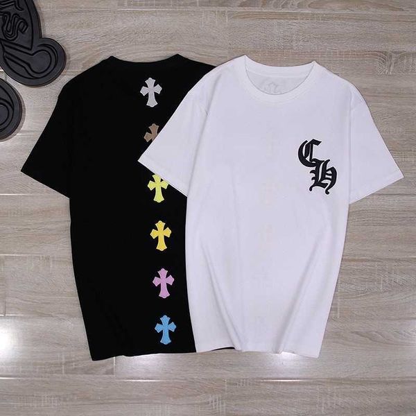 

chromes t-shirt heart correct version of hearts21ss color patchwork cross contrast short sleeve t-shirt for men and women, White;black