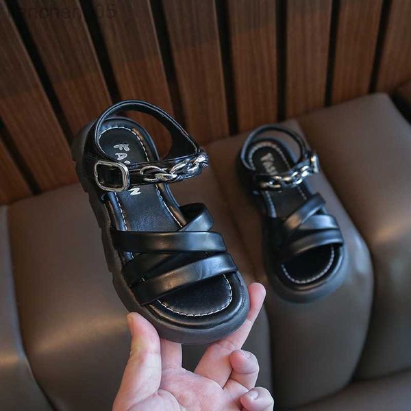 

sandals children's sandals 2023 summer new comfortable girls open toe metal simple korean style kids fashion cute beach shoes versatile, Black;red