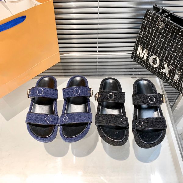 

2023 slipper womens fashion embroidered canvas designer slides slip on slippers girls canvas covered platform sandals and dust bags big size, Black