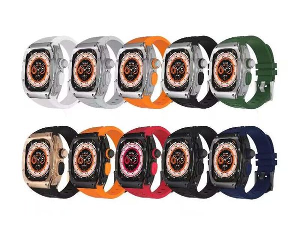 

for apple watch ultra 49mm premium stainless steel ap mod kit silicone protective case band strap cover