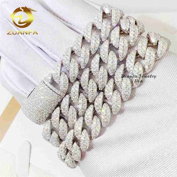 

custom hip hop iced out moon shape style moissanite diamond 925 sterling silver cuban link chain for men