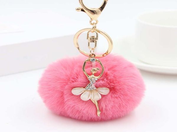 

girl women fur ball rhinestone ballerina keychain ballet dancing girl handbag accessories car key chain for bag 20pcs1631578, Silver