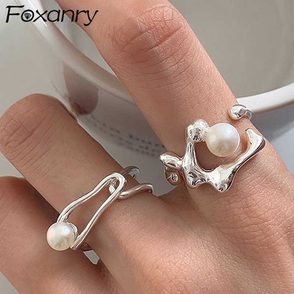 

band rings foxanry pearl couples rings for women couples new fashion vintage handmade hollow geometric birthday party jewelry gifts g230327, Silver