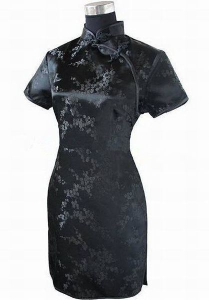 

casual dresses black traditional chinese women qipao dress short mini cheongsam handmade button flower large size 3xl 4xl 5xl 6xl 230327, Black;gray