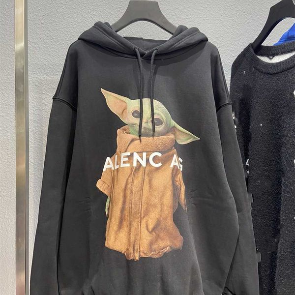 

80% off factory outlet online high version home yoda fleece hoodie woven dyed heavy foot soft comfortable men's and women's same s, Black