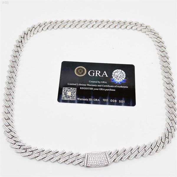 

hip hop custom lock 14mm 2 row iced out vvs moissanite diamond miami cuban link chain, Silver