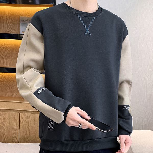

men's t-shirts fashion o-neck spliced letter embroidery korean t-shirt men clothing autumn loose casual pullovers all-match tee shirt 2, White;black
