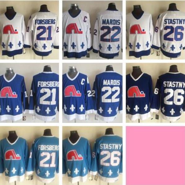 

men s quebec nordiques vintage jerseys 26 peter stastny 22 marois 21 peter forsberg ccm hockey jersey, Black;red