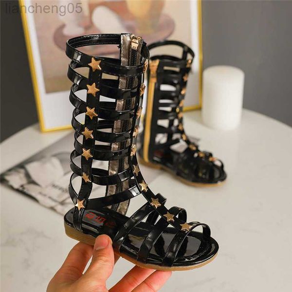

sandals summer kids sandals fashion girls star cut-outs cool boots children girls sandals w0327, Black;red