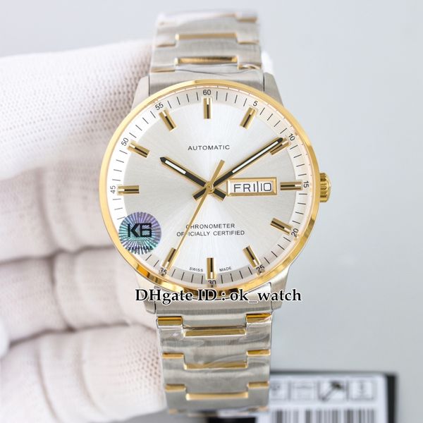 

new m021.431.22.071.00 watch commander gold bezel 40mm eta 2836 automatic mens watch black dial sapphire double date fashion gents watches s, Slivery;brown