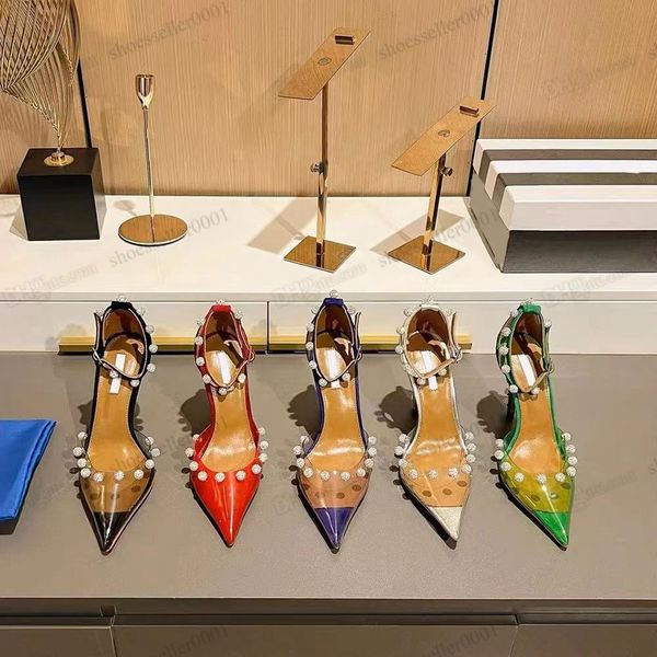 

2023 fashion women shoes beads high heels crystal ball leather crystal shoes aquazzura womens shoes high heeled sandals aquazzuras designer, Black