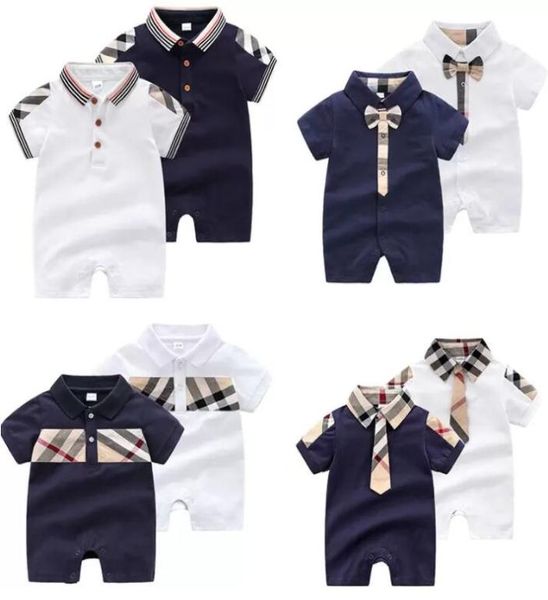 

summer baby rompers kids infant boy designer clothes boys girls plaid oneck short sleeve sleeveless jumpsuits cotton romper cloth2073482, Blue