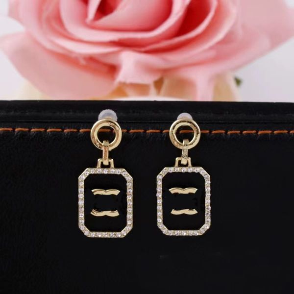 

luxury classic style c-letter designer stud earrings rectangle gold plated pendant earring for women jewelry accessory gifts, Golden;silver