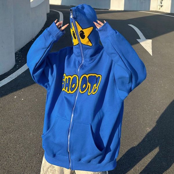 

womens hoodies sweatshirts letter embroidery women clothing harajuku street vintage star flocking sweatshirt clothes casual zip up 230327, Black