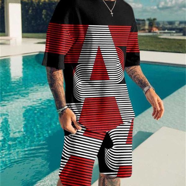 

fashion tracksuit 2023 new summer trend 3d digital printing short sleeve men's casual beach pants set, White;black