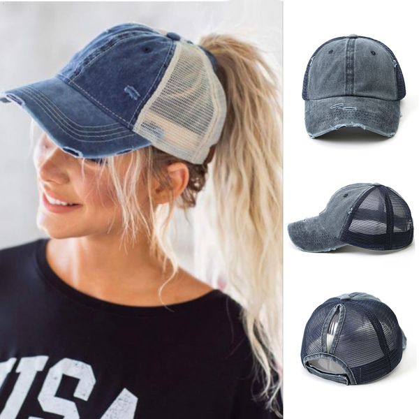 

ball caps vintage ponytail baseball cap women adjustable hat mesh distressed summer cap woman sunhat 230325, Blue;gray